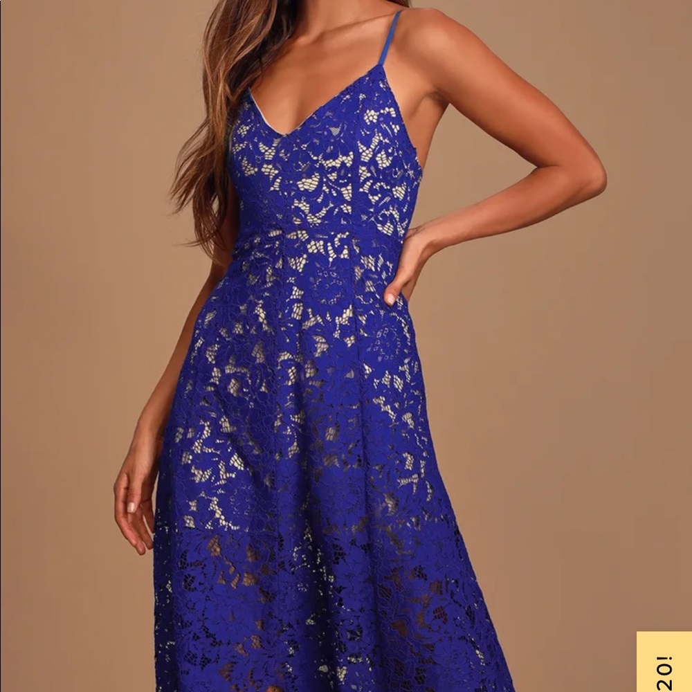 Lulus Blue Lace Midi Dress
